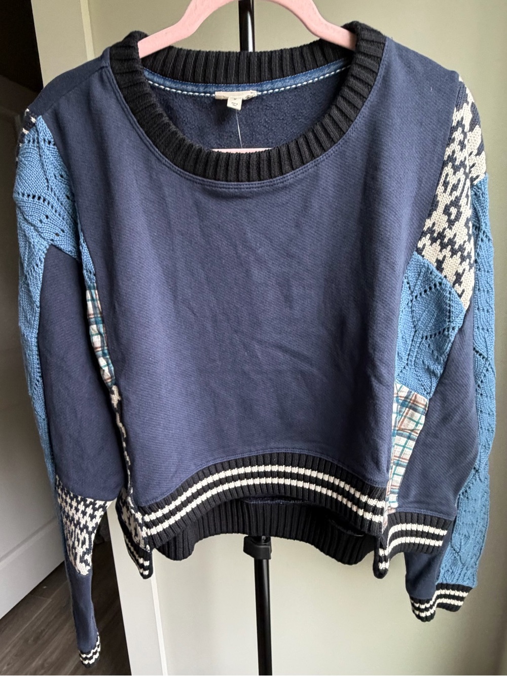 Pilcro Navy Blue Patchwork Knit-Panel Sweater - Picture 7 of 9